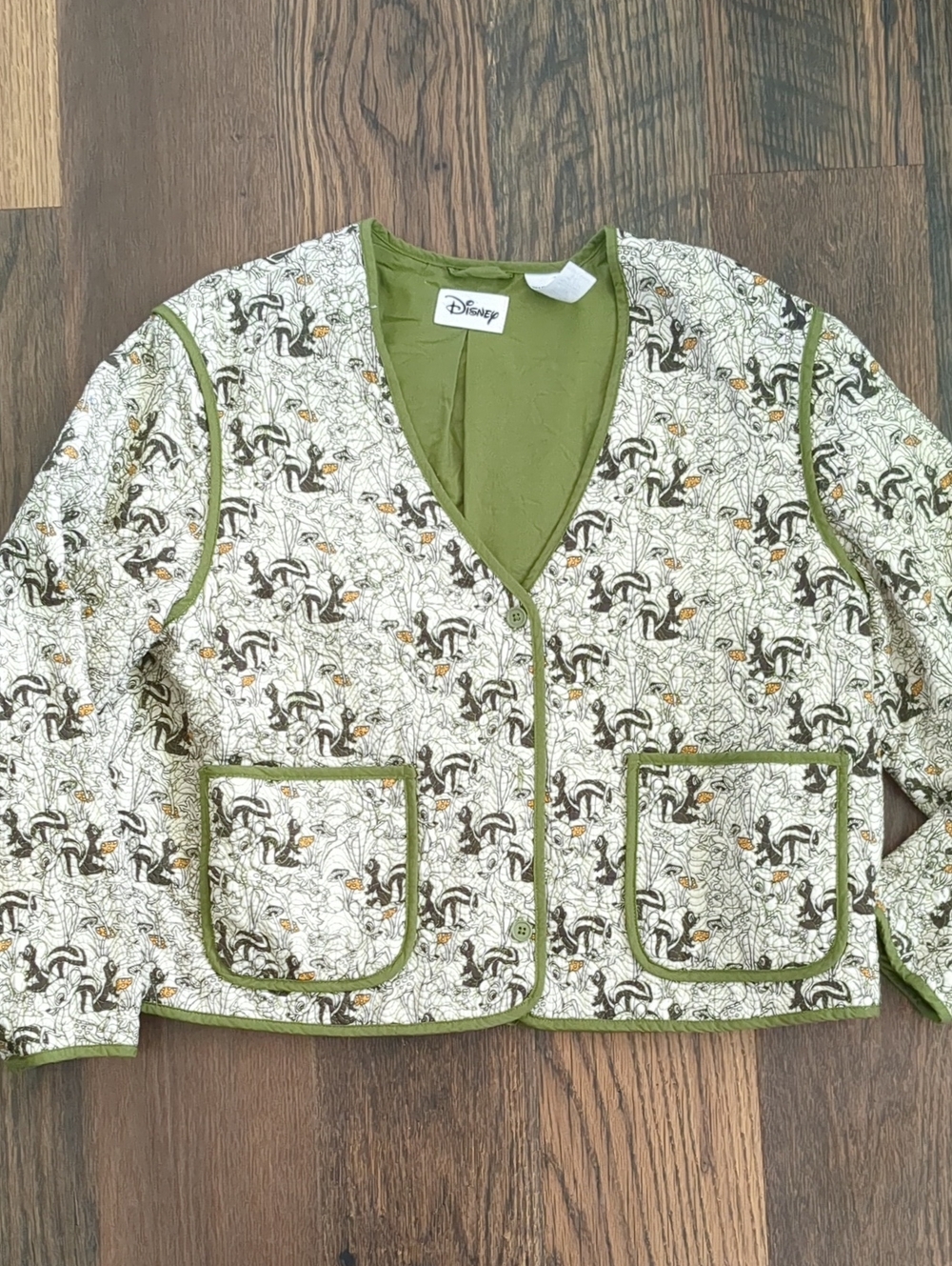 Disney Skunk Green Fall Autumn Women's Quilted Woodland Creatures Jacket, Sz XL